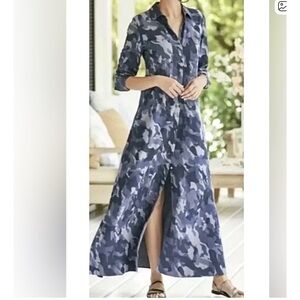 Soft Surroundings Blue Camouflage Maxi Dress